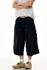 Studded Deconstructed Cropped Jeans
