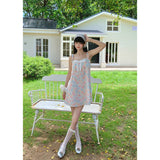 [GirlyFancyClub] Vacation Travel Outfit Pure Cotton French Style Color Painting Printed Sleeveless Dress