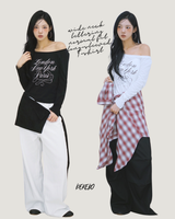 ワイドネックレタリングノーマルフィット長袖Tシャツ