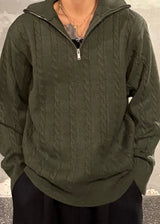 High-Neck Cable Half-Zip Up Knit 6COLOR