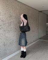 Pocket medium denim skirt