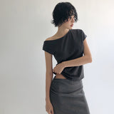[Lacov] One Shoulder Short-Sleeved T-Shirt -7 color