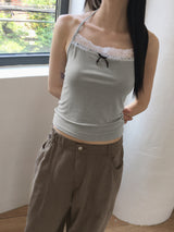 Leve ヴィンテージレースリボンポイントホルターストラップタンクトップ