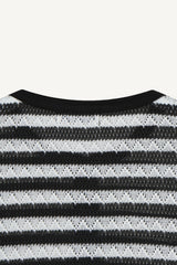 Striped Henley neck long sleeve knit