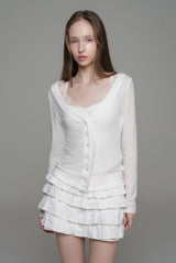 Cream donuts sheer cardigan, White