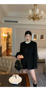 Black round wool no collar jacket