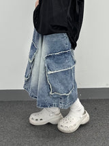 raw-edge cargo bermuda shorts
