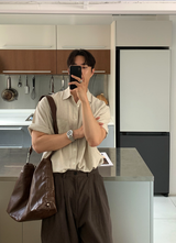 No-Mace Back Banding Two-Tuck Linen Wide Pants