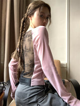 バックシースルーレース長袖Tシャツ