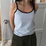 デュエットストライプコントラストレイヤードスリーブレスタンクトップ 4 Colors
