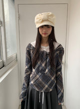 シッソンチェックスカーフオフショルダーロングスリーブTシャツ