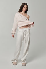 09 Numbering straight pants, White
