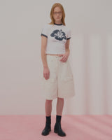 ALOHA FLOWER RINGER CROP TSHIRT-WHITE
