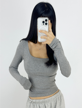 (WITH VOLUME PADS/BASIC ITEM/COMFORT & STRETCH GUARANTEED❤) 3 COLORS BASIC STRETCH SEMI-CROPPED U-NECK T-SHIRT