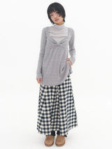 Patchy Gingham Skirt Navy