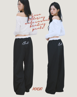 Lace lettering wide casual banding pants