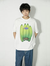 バナナプリントルーズ半袖ベーシックサマー白Tシャツ