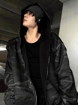 Reversible Camo & Deep Black Oversized Zip-up Hoodie