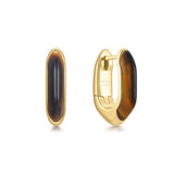 gold tiger eye huggie hoop 14k gold plating + 925 silver earrings E068-01G-TE