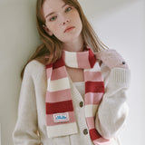 3ストライプニットマフラー (Cherry, Pink, Cream)
