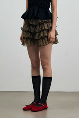 LEOPARD CANCAN MINI SKIRT PANTS / BROWN
