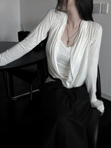 loose V-wrap shirring T (2color)