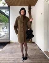 wool high-neck toggle half coat