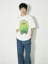 バナナプリントルーズ半袖ベーシックサマー白Tシャツ