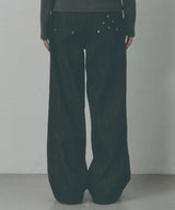 サイド ピンタック リベット ワイド デニム パンツ [Washed Black]