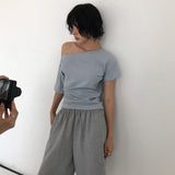 [Caretin] One-Shoulder Raglan Short Sleeve T-Shirt - 5color