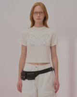 テキストバタフライクロップTシャツ-IVORY