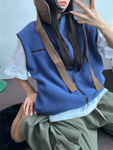 FLEECE LAYERED VEST ZIP UP💚💙🖤🧡4COLOR