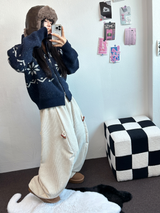 スノーフラワーカラーノルディックツーウェイジッパーニットジップアップ❤🖤🤎🩶🤍5カラー