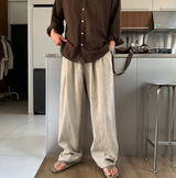 No-Mace Back Banding Two-Tuck Linen Wide Pants
