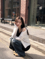 #Mood Cable Lettering Embroidery Round Cardigan (6color)