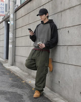 (UNISEX) Raglan Color Block Crop Hoodie