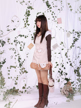 ROSE ISLAND Vanilla Strong Tea Spring Feeling Heavy Embroidery Floral Teapot Applique Hand-Sewn Beads and Sequins Dress