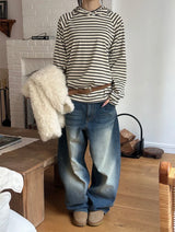 [Unisex]Stripe inner hood long sleeves(3color)