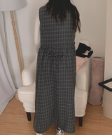 Brownie checkered bustier long skirt sleeveless autumn winter guest look date look 