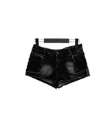 Deconlow studded black denim shorts