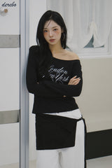 ワイドネックレタリングノーマルフィット長袖Tシャツ