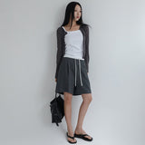 [Torinne] Elasticated Pintuck Sagging Half Slacks - 2 Colors