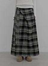 Check Strap Wrap Long Skirt