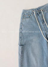Light blue string strap cutting wide pants