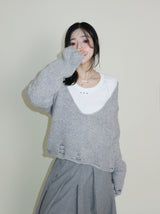 オープンスタッド Uネック ラウンドロング-sleeved T-shirt