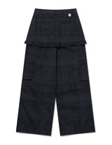 RUFFLE CHECKERED SKIRT CARGO PANTS(BLACK)