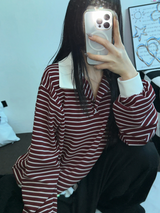BIG COLLAR OVER MOXY ストライプルーズ長袖Tシャツ💙🩵🤎❤4COLOR