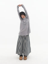 Patchy Gingham Skirt Navy