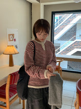 マーデンヘアリーストライプボタンニット