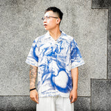 Greek Blue and White Porcelain Style Tencel Linen Shirt